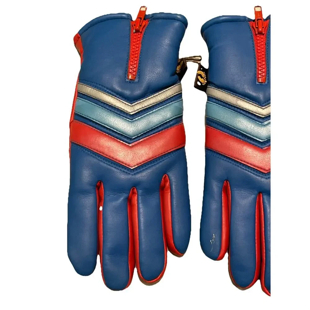 Hang Ten Gloves 70s 80s Ski Foam Insulated Womens Sz S Red Blue Silver Retro